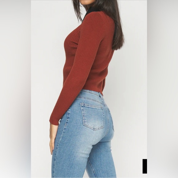 Women's NWT Half Zip Pullover sweater Knit top  Colorblock Mock Neck Crop Top - Picture 6 of 6